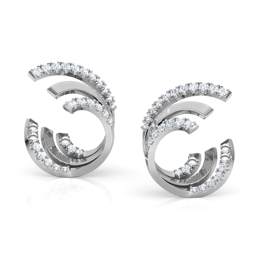 Diamond Earrings 14 Karat White Gold Spiral Diamond Hoop Earrings