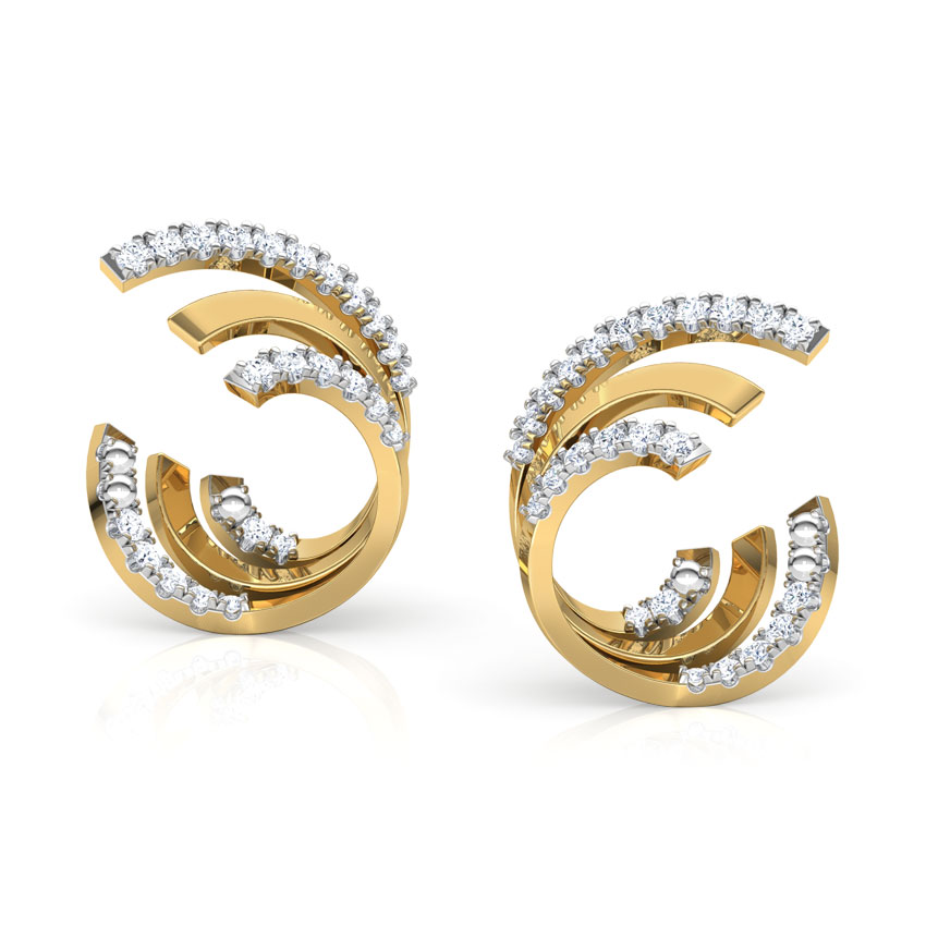 Diamond Earrings 14 Karat Yellow Gold Spiral Diamond Hoop Earrings