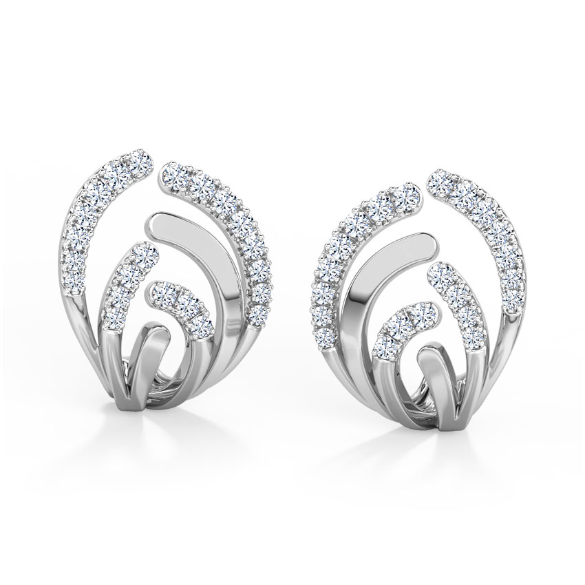 Diamond Earrings 18 Karat White Gold Curved Diamond Hoop Earrings