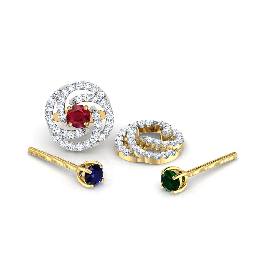 Diamond,Gemstone Earrings 14 Karat Yellow Gold Swirl Multi-Style Gemstone Stud Earrings