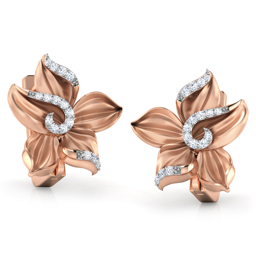 Diamond Earrings 18 Karat Rose Gold Crocus Flower Diamond Hoop Earrings