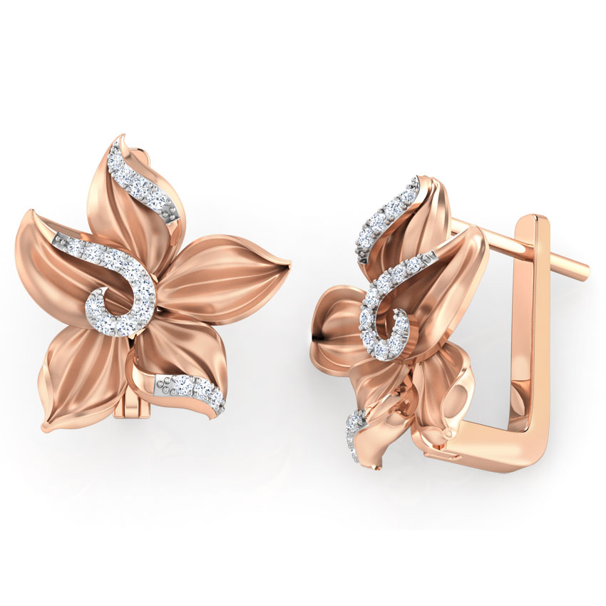 Crocus Flower Diamond Hoop Earrings