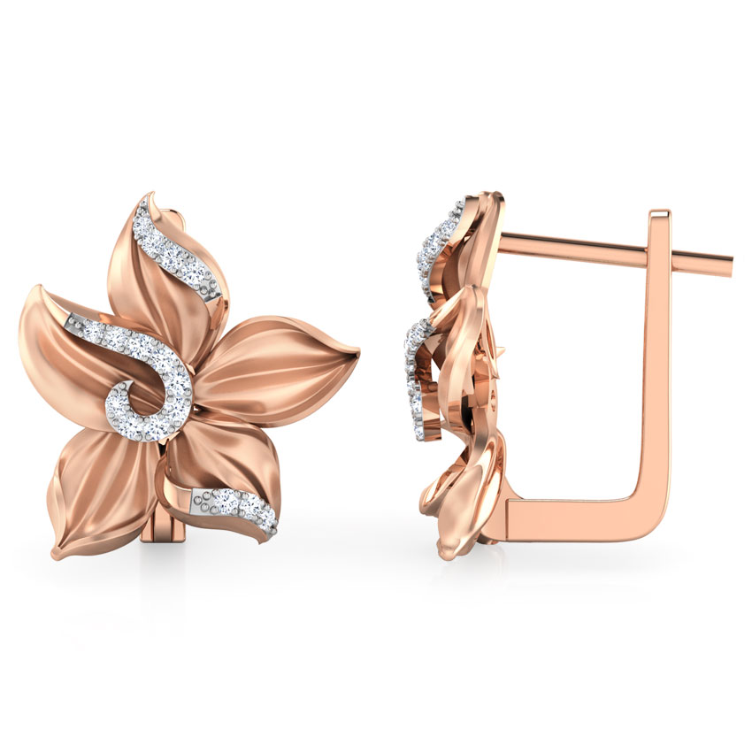 Crocus Flower Diamond Hoop Earrings