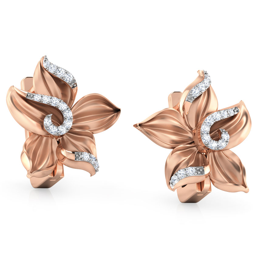 Crocus Flower Diamond Hoop Earrings