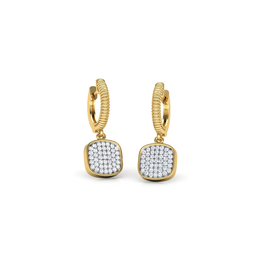 Diamond Earrings 14 Karat Yellow Gold Cube Cluster Diamond Drop Earrings