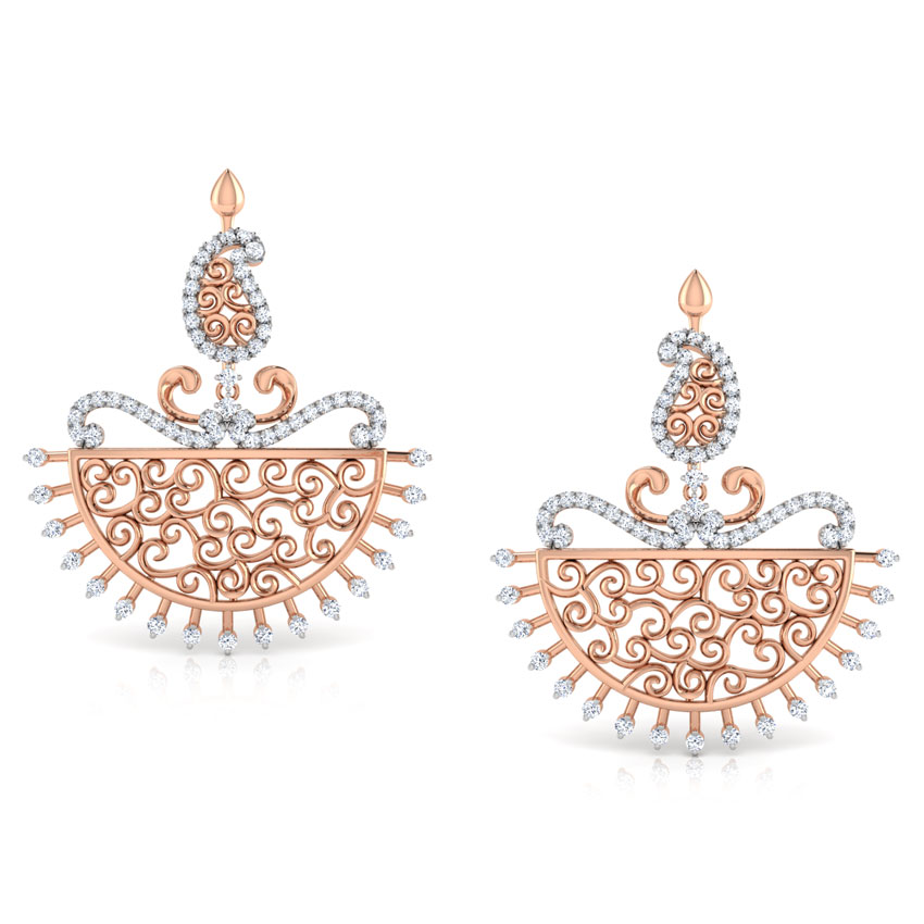 Diamond Earrings 18 Karat Rose Gold Parul Paisley Diamond Chand Bali