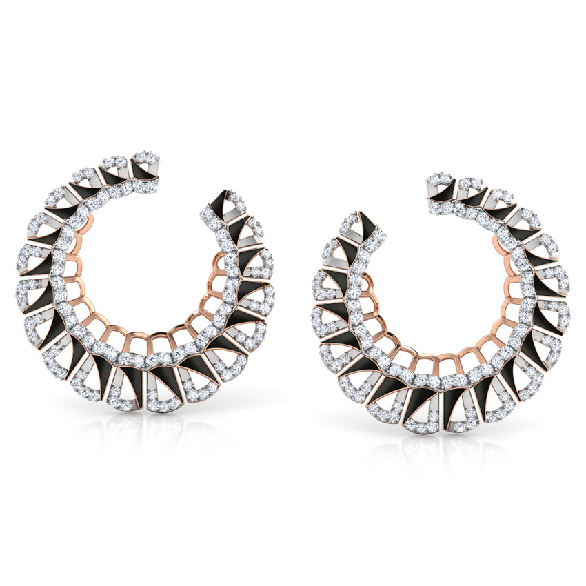 Diamond Earrings 18 Karat Rose Gold Enamel Semicircle Diamond Hoop Earrings
