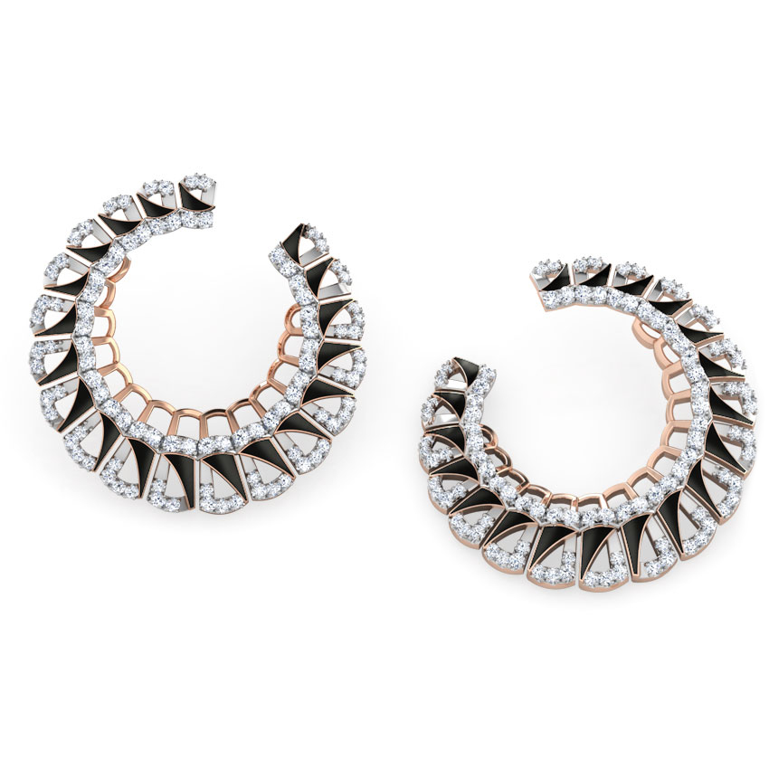 Enamel Semicircle Diamond Hoop Earrings