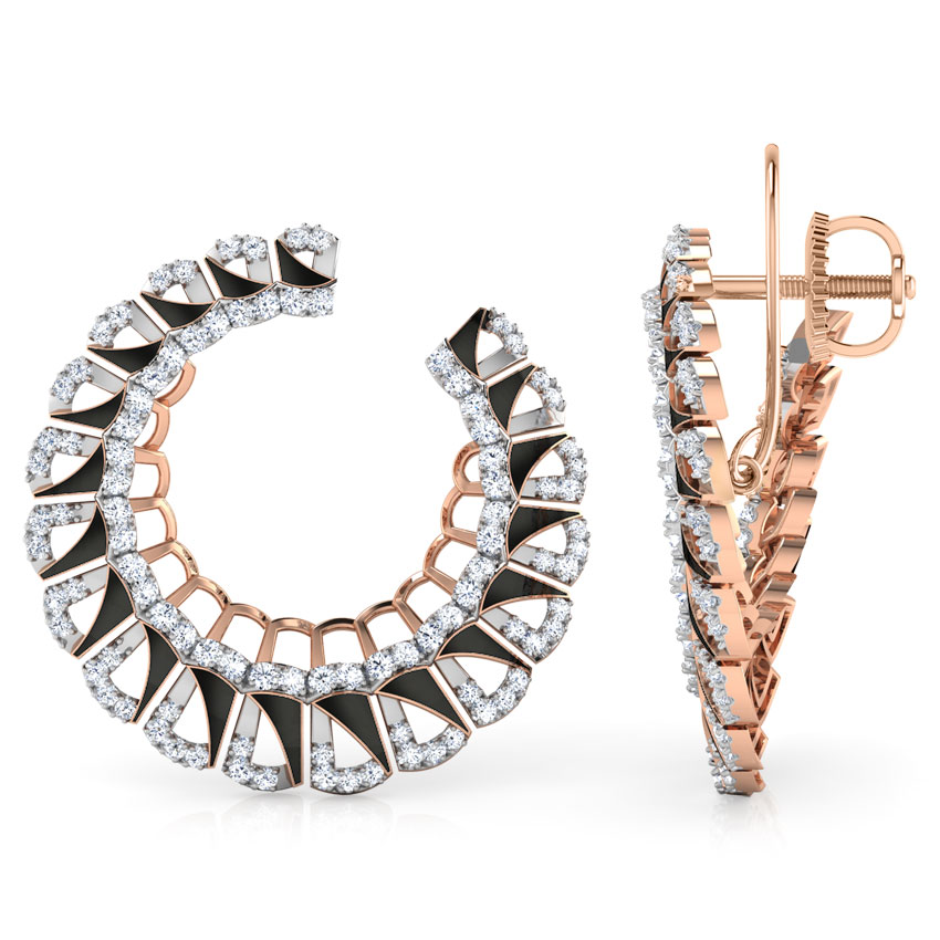 Enamel Semicircle Diamond Hoop Earrings