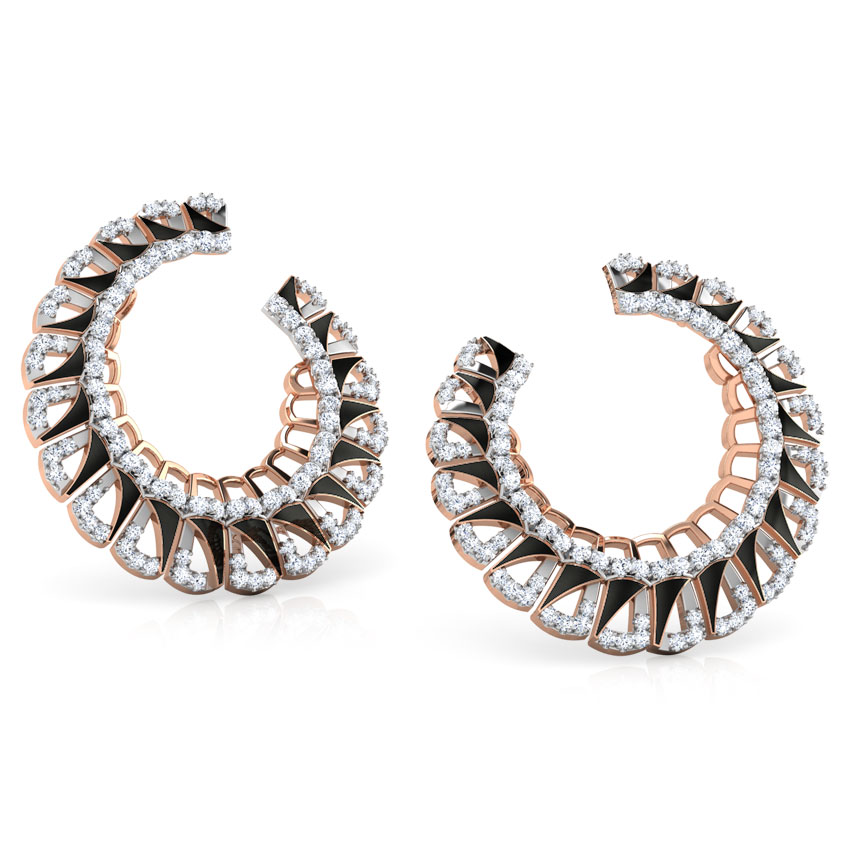 Enamel Semicircle Diamond Hoop Earrings