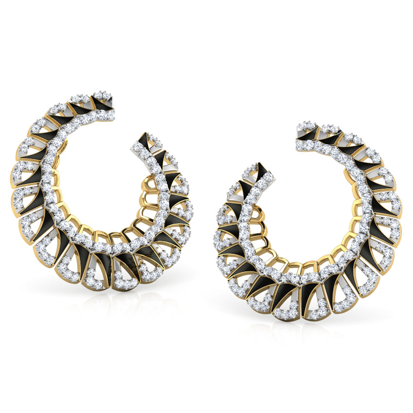 Enamel Semicircle Diamond Hoop Earrings