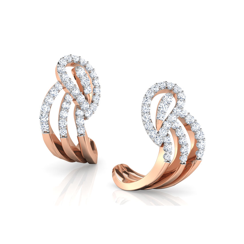 Diamond Earrings 14 Karat Rose Gold Paisley Hug Diamond Hoop Earrings