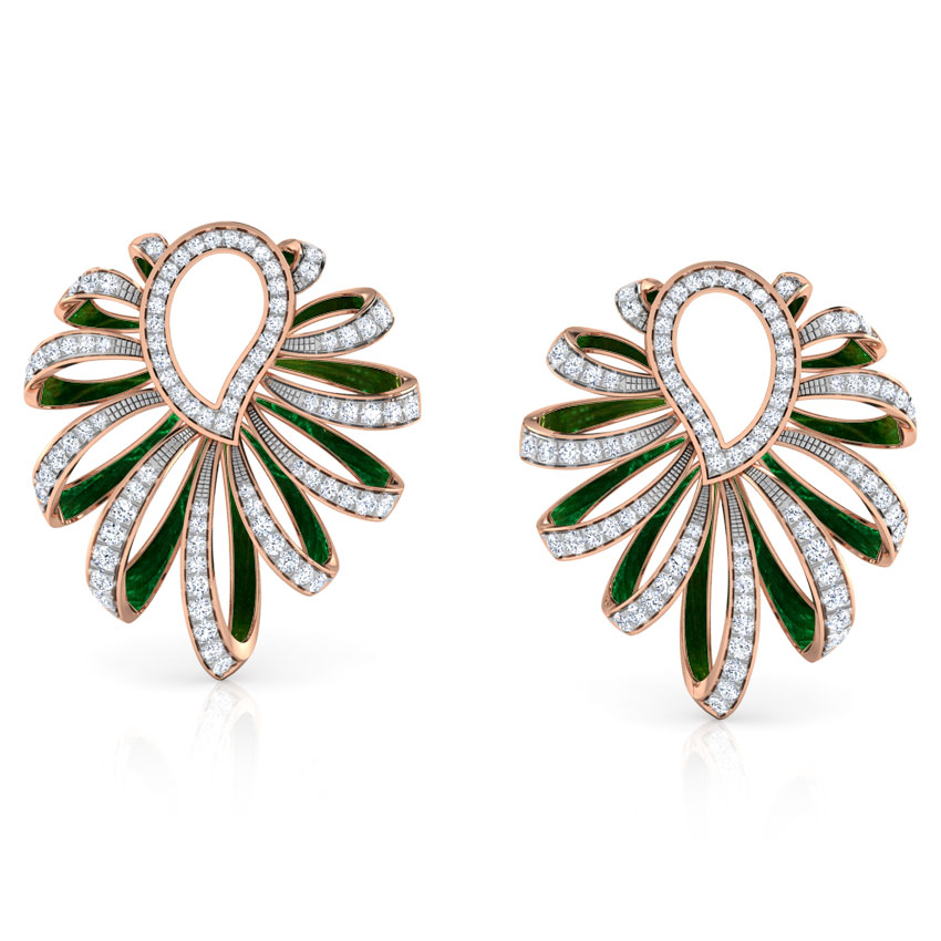 Diamond Earrings 18 Karat Rose Gold Paisley and Ribbon Diamond Hoop Earrings