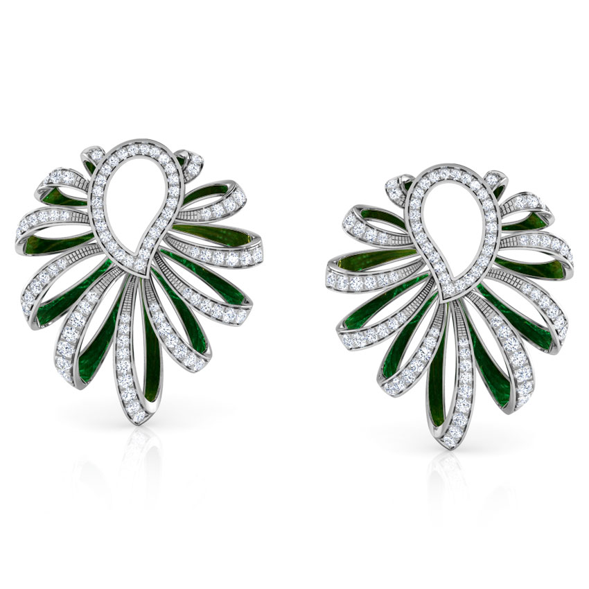 Diamond Earrings 18 Karat White Gold Paisley and Ribbon Diamond Hoop Earrings