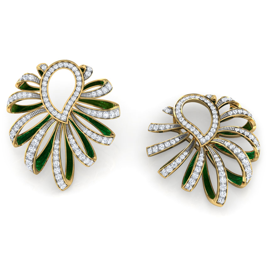 Paisley and Ribbon Diamond Hoop Earrings