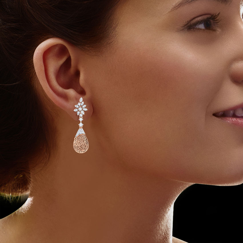 Alder Wood Grain Diamond Drop Earrings Alder Wood Grain Diamond Drop Earrings