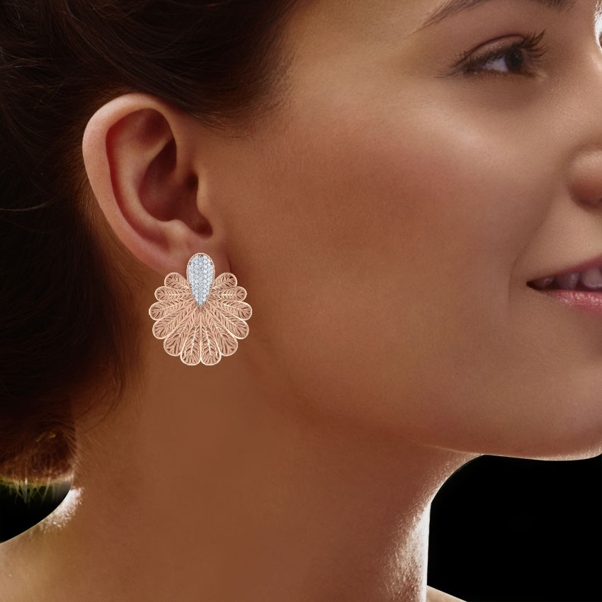 Lupine Leaf Diamond Stud Earrings