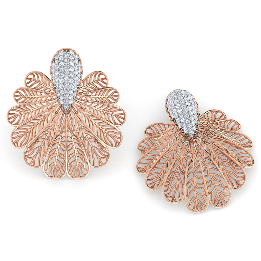 Lupine Leaf Diamond Stud Earrings