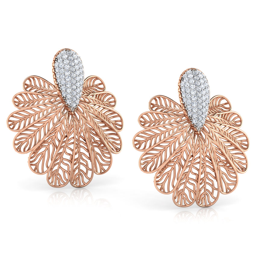 Lupine Leaf Diamond Stud Earrings