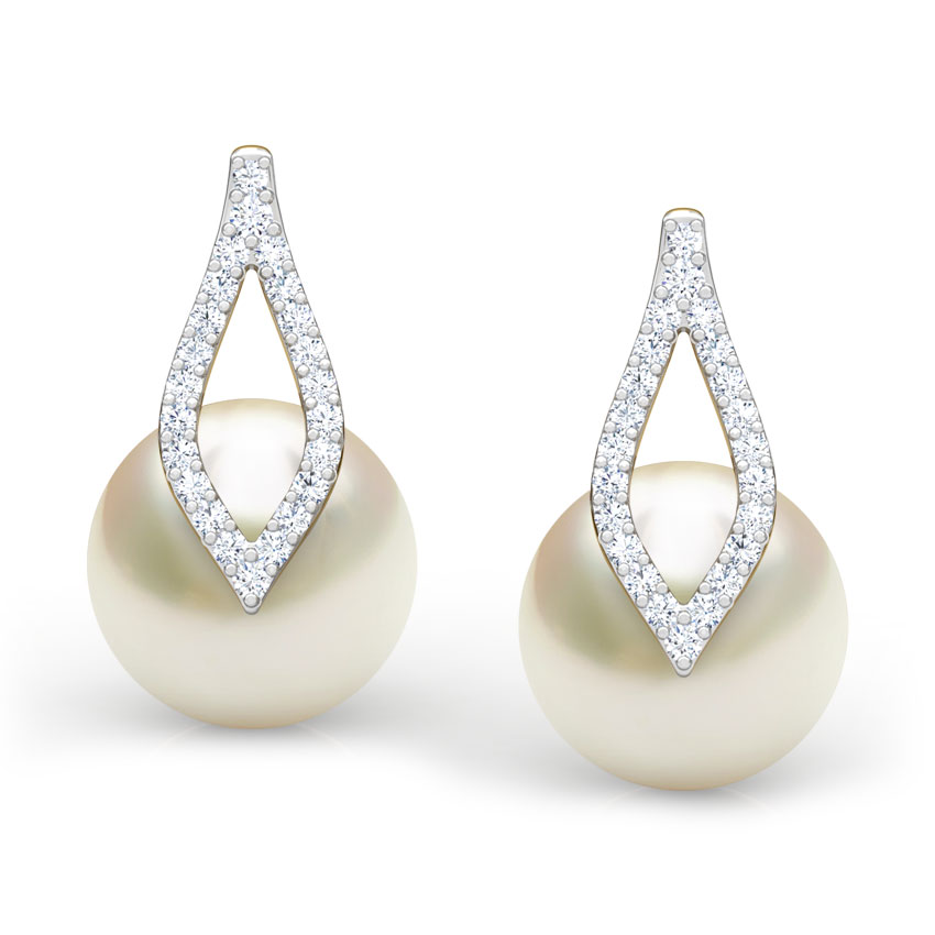 Diamond,Gemstone Earrings 18 Karat Yellow Gold Petal Pearl Earrings