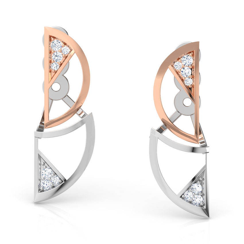 Diamond Earrings 18 Karat Two Tone Gold Dynamic Duet Diamond Ear Jackets