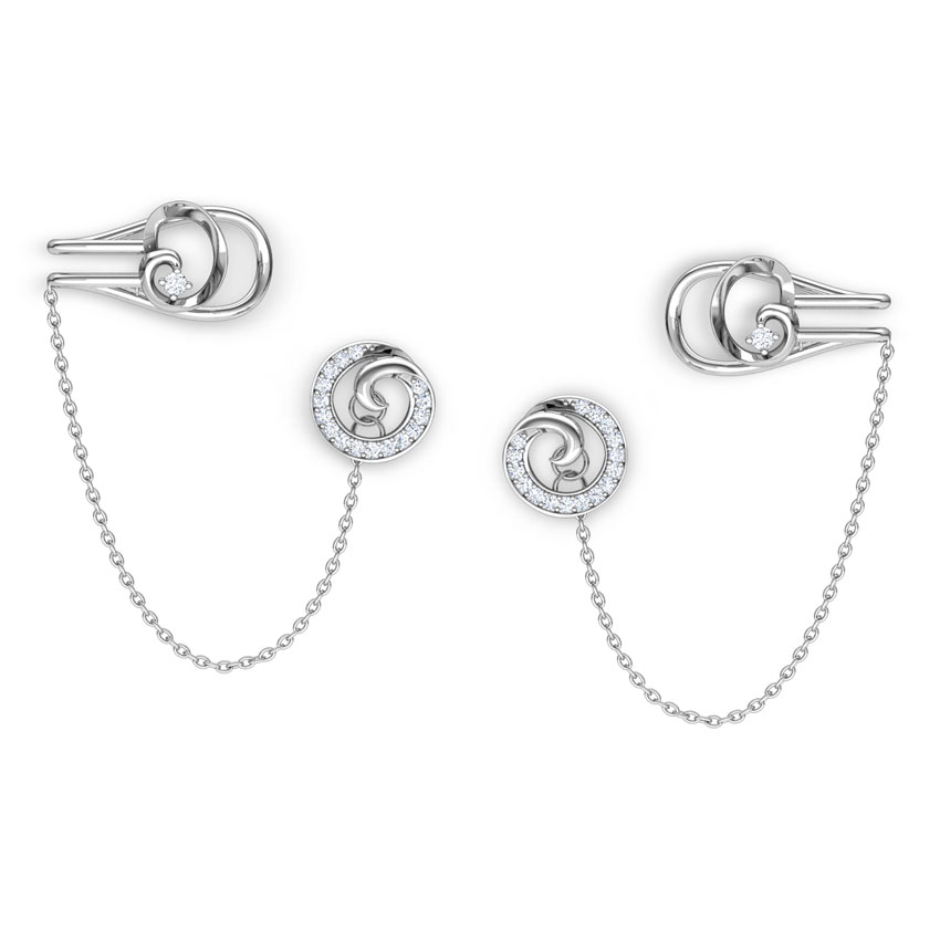 Diamond Earrings 18 Karat White Gold Swirly Chain Diamond Ear Cuffs