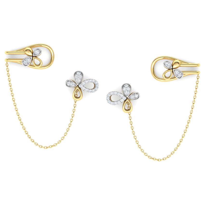 Diamond Earrings 18 Karat Yellow Gold Floret Chain Diamond Ear Cuffs