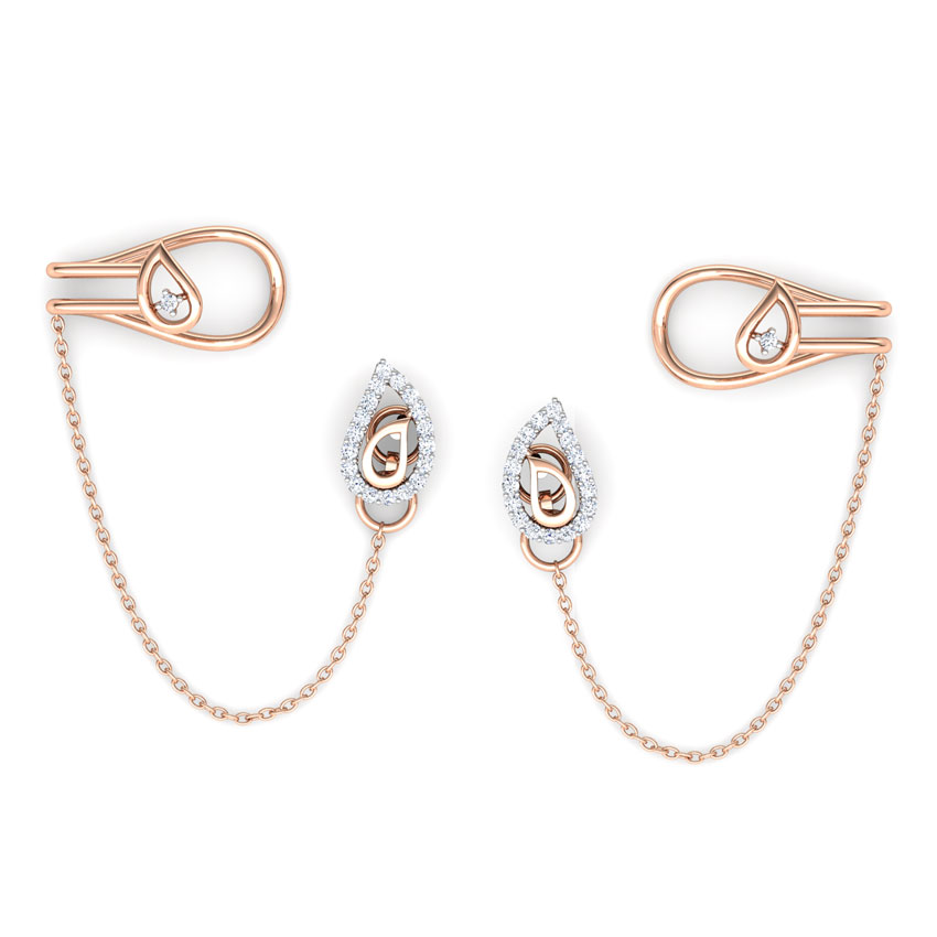 Diamond Earrings 18 Karat Rose Gold Paisley Chain Diamond Ear Cuffs