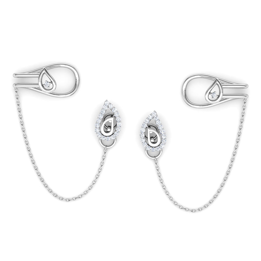 Diamond Earrings 18 Karat White Gold Paisley Chain Diamond Ear Cuffs