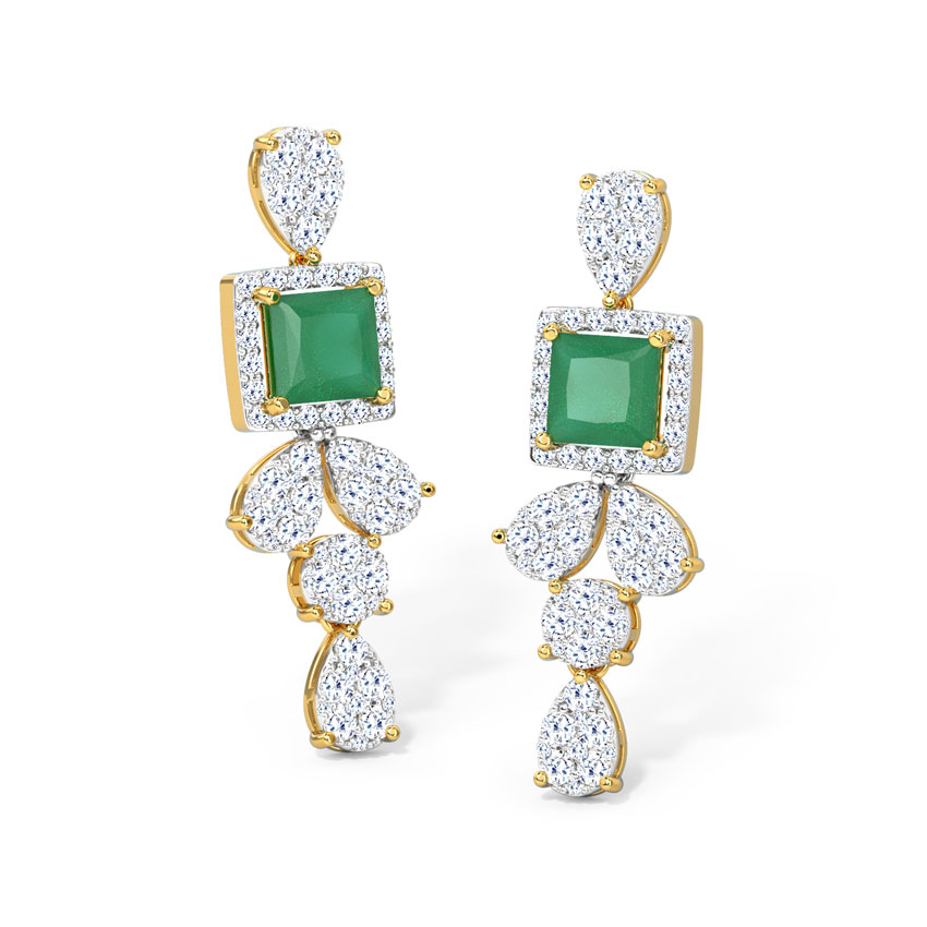 Diamond,Gemstone Earrings 18 Karat Yellow Gold Pear Clump Gemstone Drop Earrings