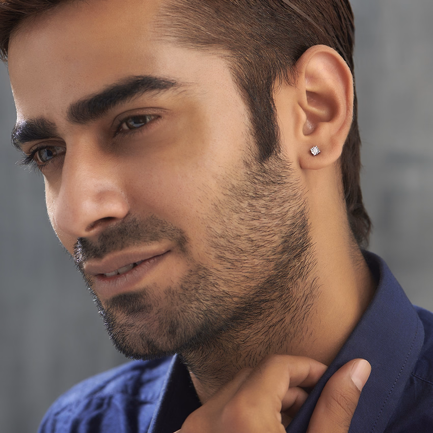 Diamond Earrings 14 Karat Yellow Gold Mark Diamond Ear Stud for Men