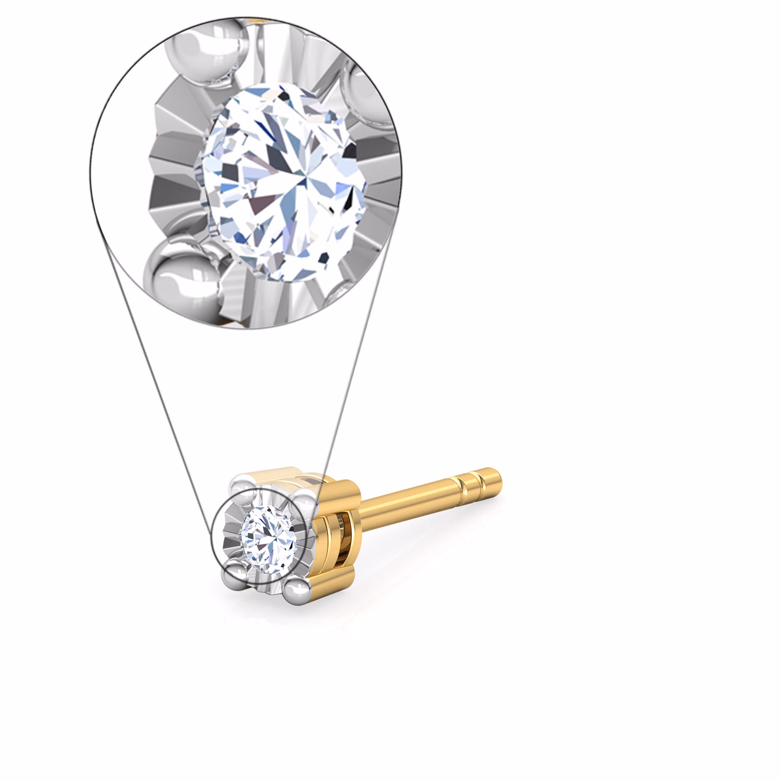 Diamond Earrings 18 Karat Yellow Gold Mark Diamond Ear Stud for Men