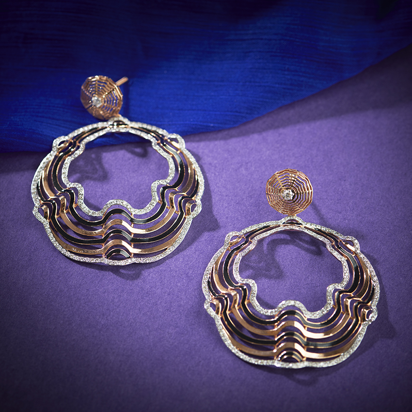 Diamond Earrings 18 Karat Rose Gold Mahal Wave Diamond Chand Bali