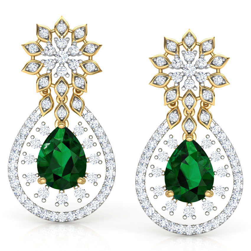 Diamond,Gemstone Earrings 18 Karat Yellow Gold Pear Cluster Gemstone Drop Earrings