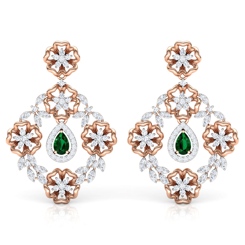 Diamond,Gemstone Earrings 18 Karat Rose Gold Festoon Gemstone Drop Earrings