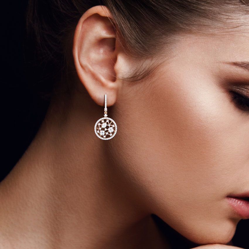 Round Lattice Diamond Drop Earrings Round Lattice Diamond Drop Earrings