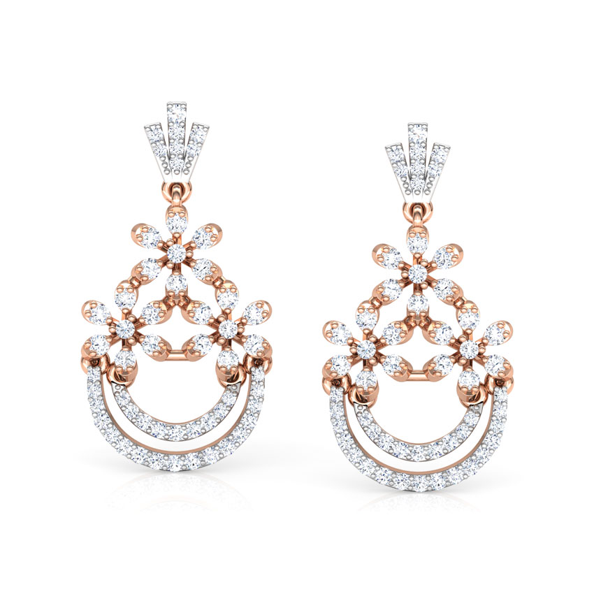 Diamond Earrings 18 Karat Rose Gold Floret Ornate Diamond Drop Earrings