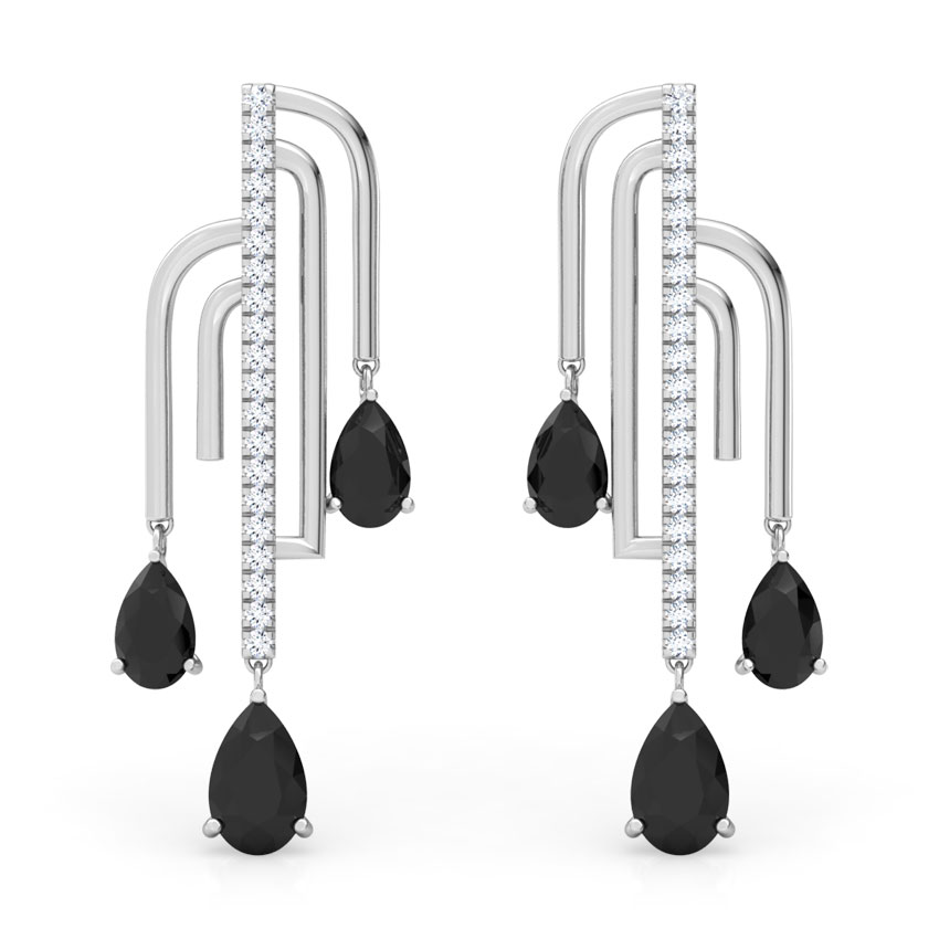 Diamond,Gemstone Earrings 18 Karat White Gold Liberty Curvilinear Gemstone Drop Earrings