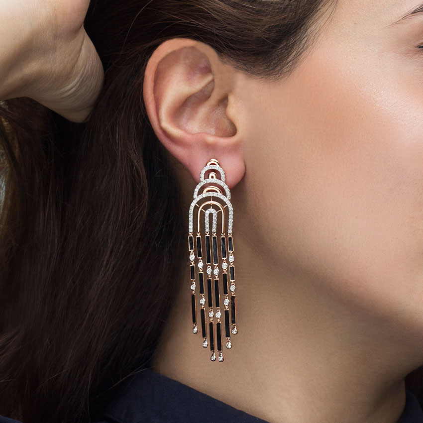 Diamond Earrings 18 Karat Rose Gold Bella Curvilinear Diamond Drop Earrings