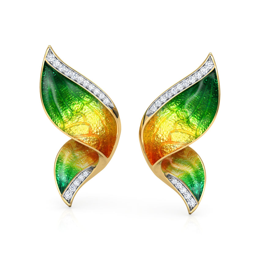 Diamond Earrings 18 Karat Yellow Gold Pinion Green Butterfly Diamond Ear Cuffs