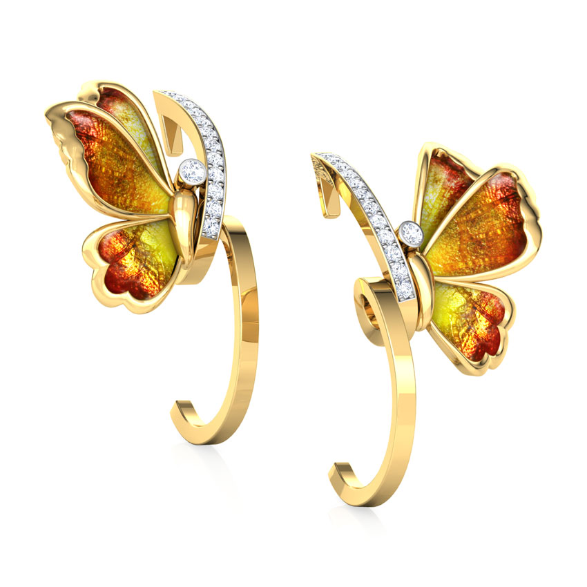 Tendril Butterfly Diamond Hoop Earrings