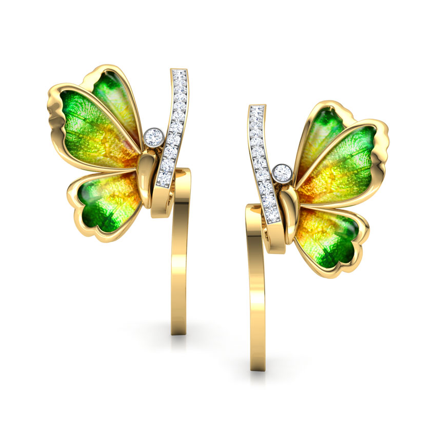 Tendril Green Butterfly Diamond Hoop Earrings