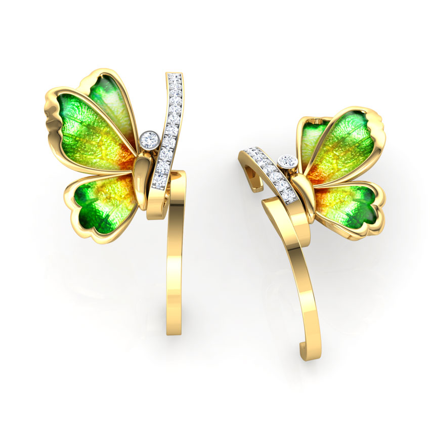 Tendril Green Butterfly Diamond Hoop Earrings