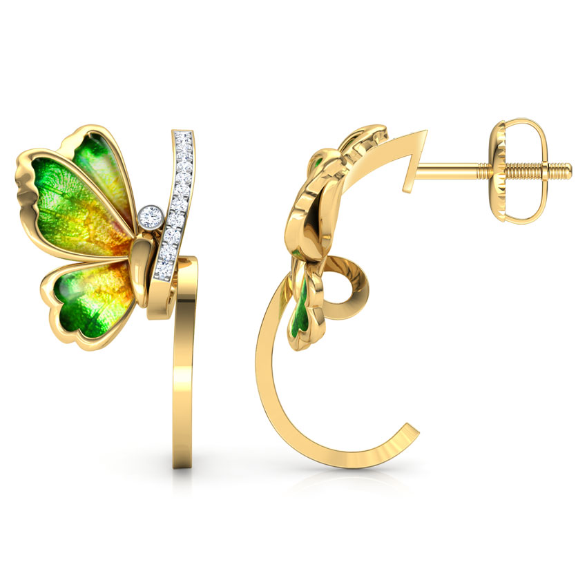 Tendril Green Butterfly Diamond Hoop Earrings