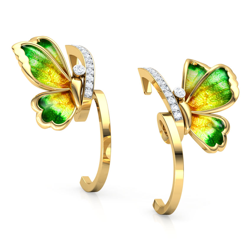 Tendril Green Butterfly Diamond Hoop Earrings