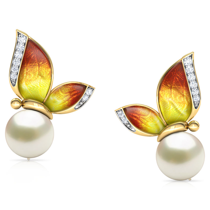 Perched Orange Butterfly Stud Earrings