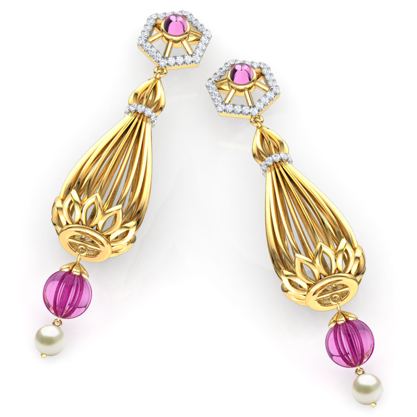 Samode Pillar Gemstone Drop Earrings