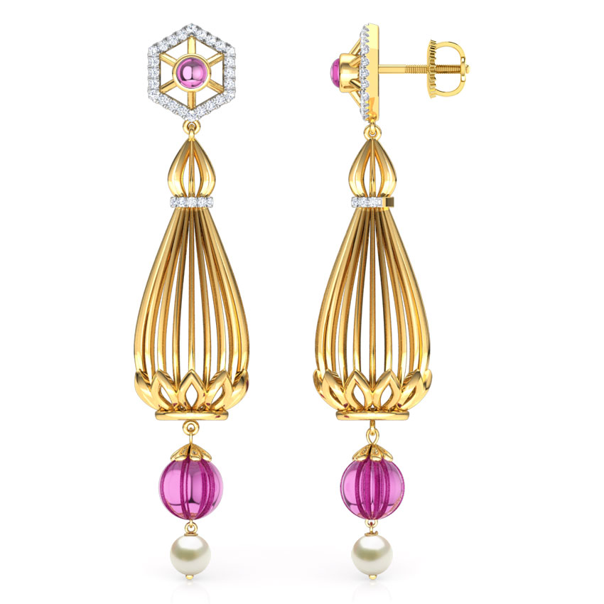 Samode Pillar Gemstone Drop Earrings