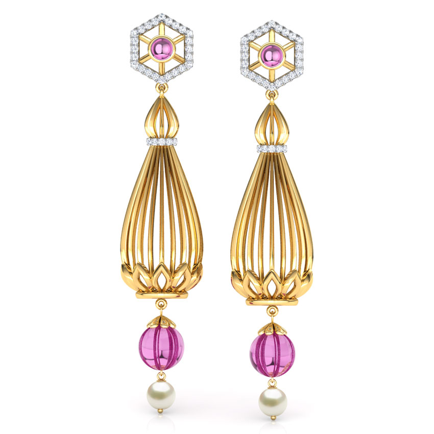 Samode Pillar Gemstone Drop Earrings