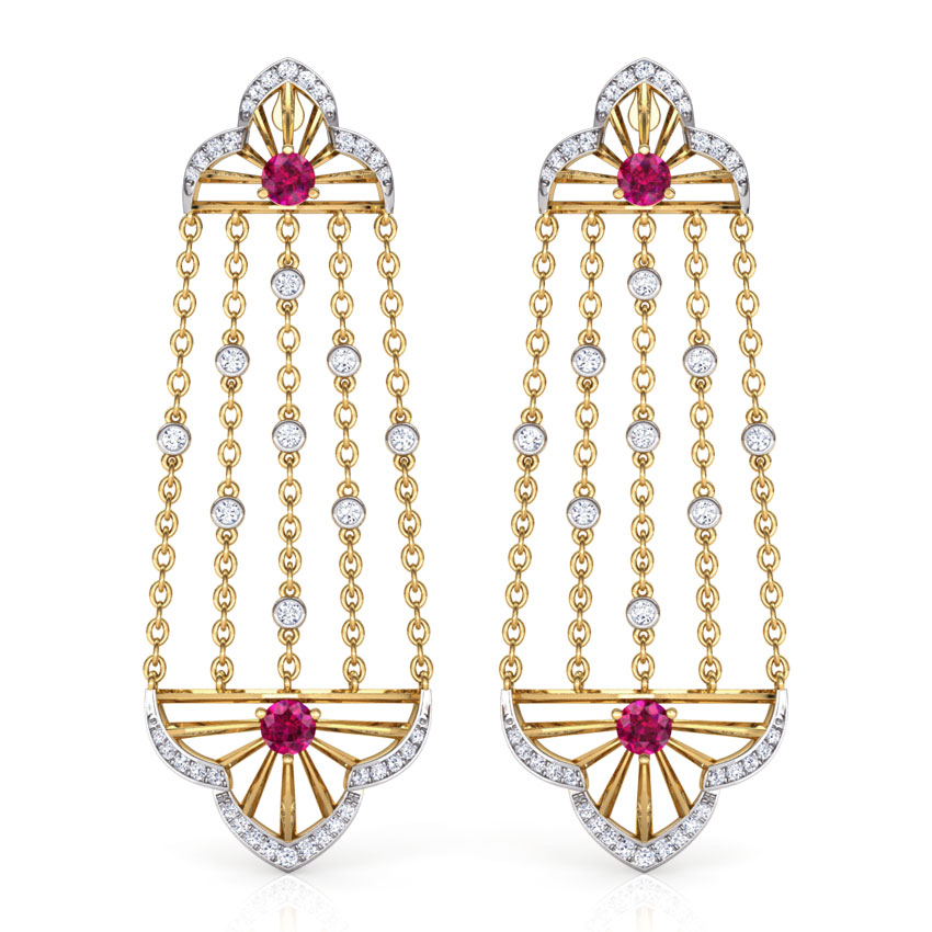 Diamond,Gemstone Earrings 18 Karat Yellow Gold Samode Arch Gemstone Drop Earrings